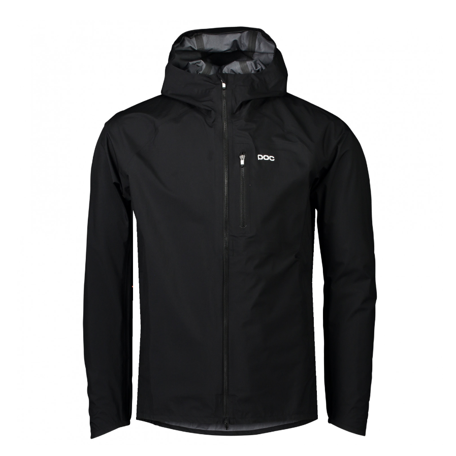 A black rain jacket on a white background