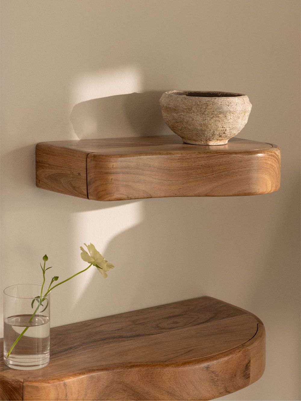 Nireimi Acacia Wood Wall Shelf With Storage