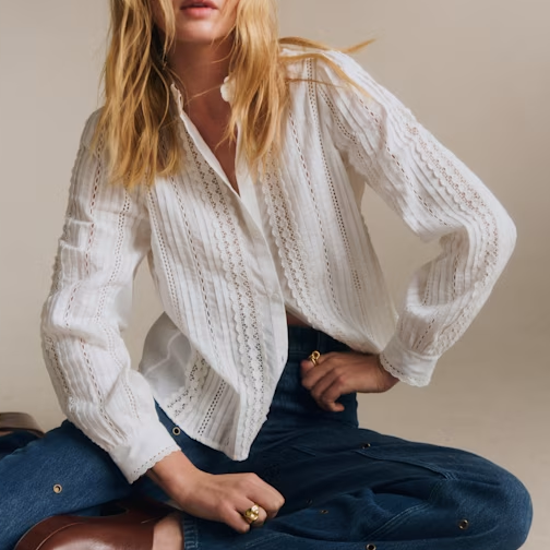 S&amp;eacute;zane, white button up shirt