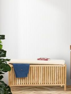 Relaxdays Laundry Chest With Seat, Storage Bench, Bathroom Stool, 100 L, Hwd: 50x100x38 Cm, Wood &amp;amp; Fabric, Natural/white, Cotton, Polyester