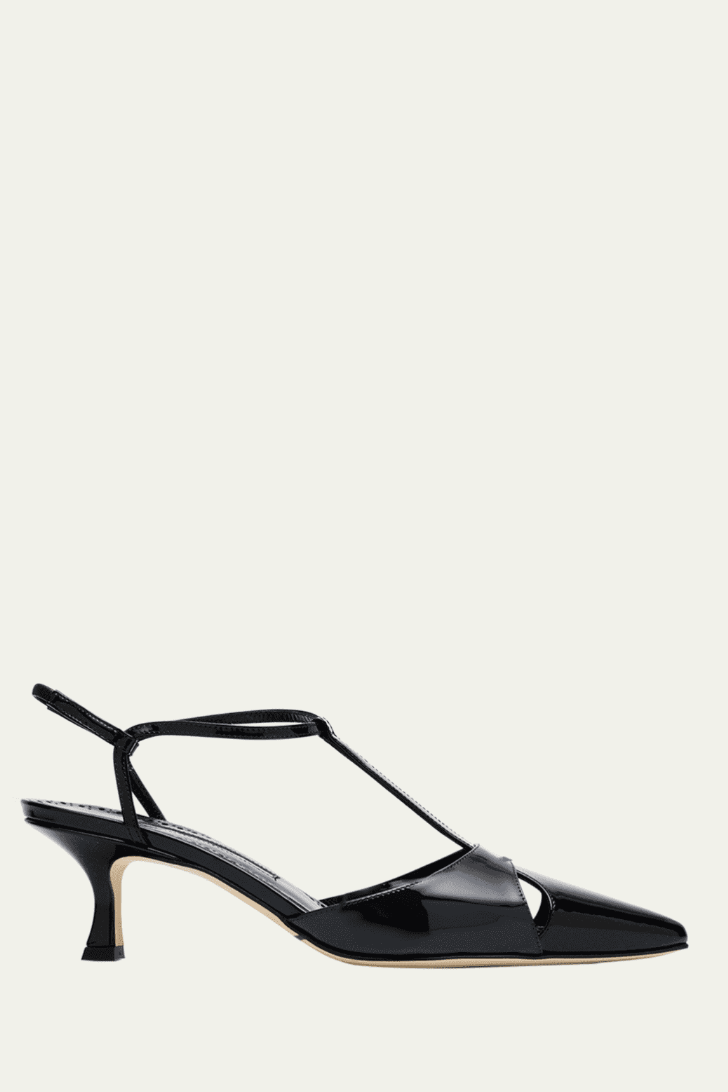 Manolo Blahnik , Turgimod Bicolor Patent Leather T-Strap Pumps