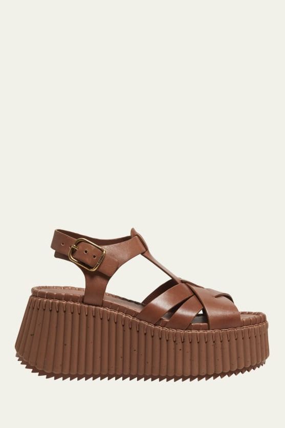 Nama Leather T-Strap Platform Sandals