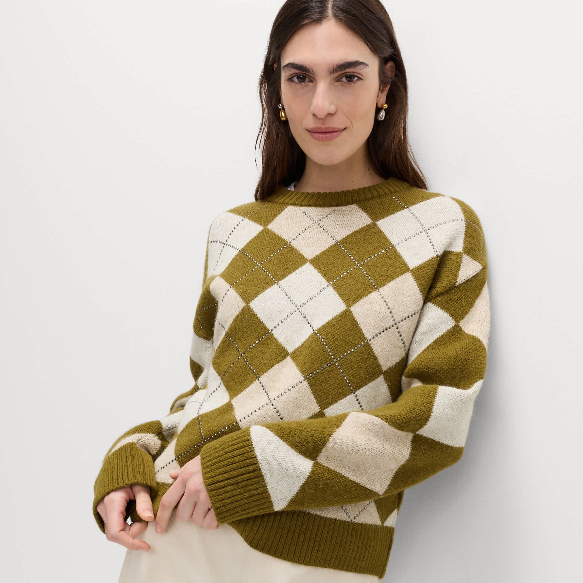 Argyle Crew Neck Slim Fit Jumper With Wool