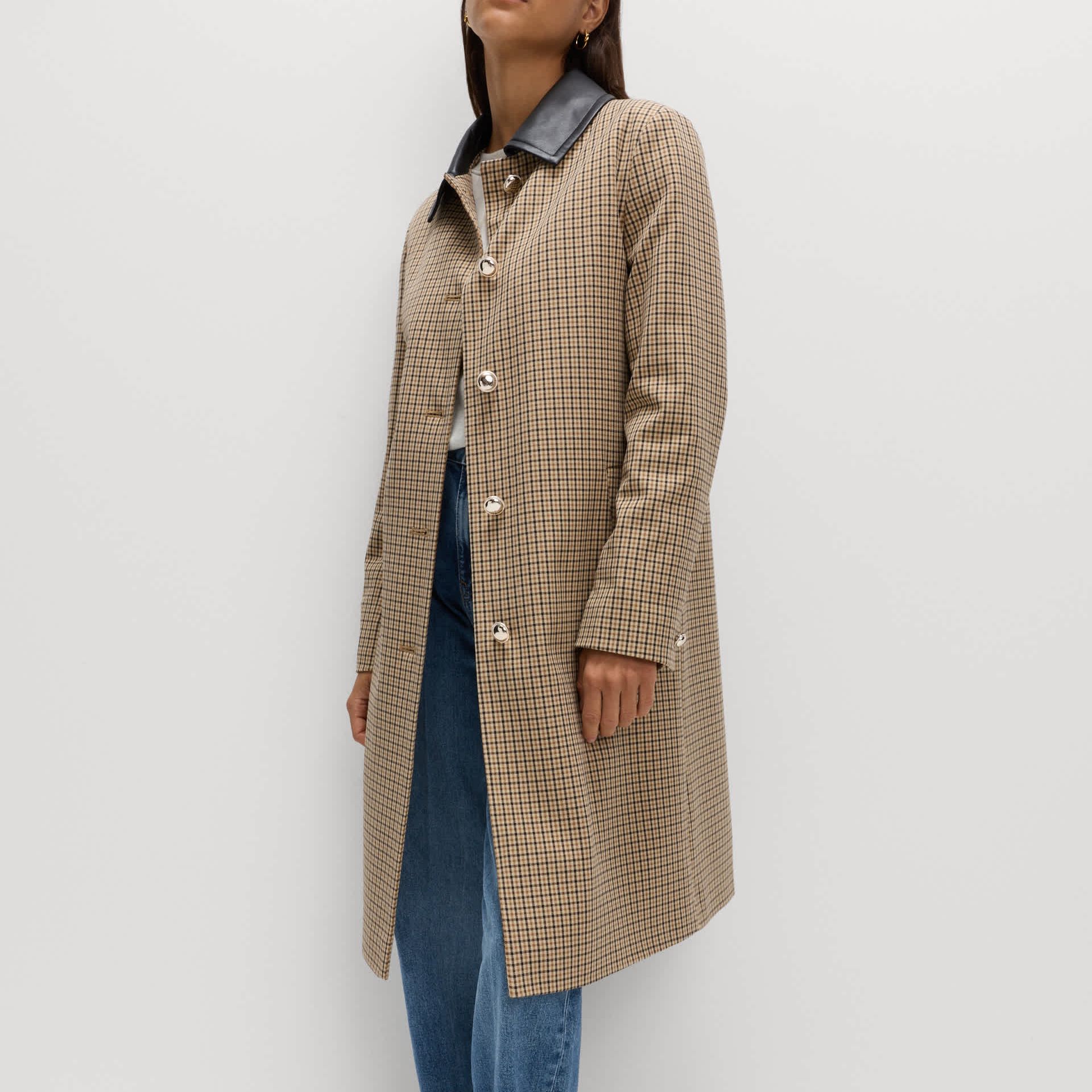 Checked Collared Car Coat