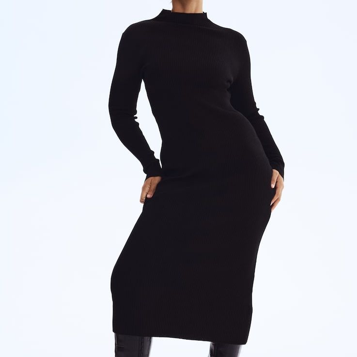 Rib-Knit Turtleneck Dress
