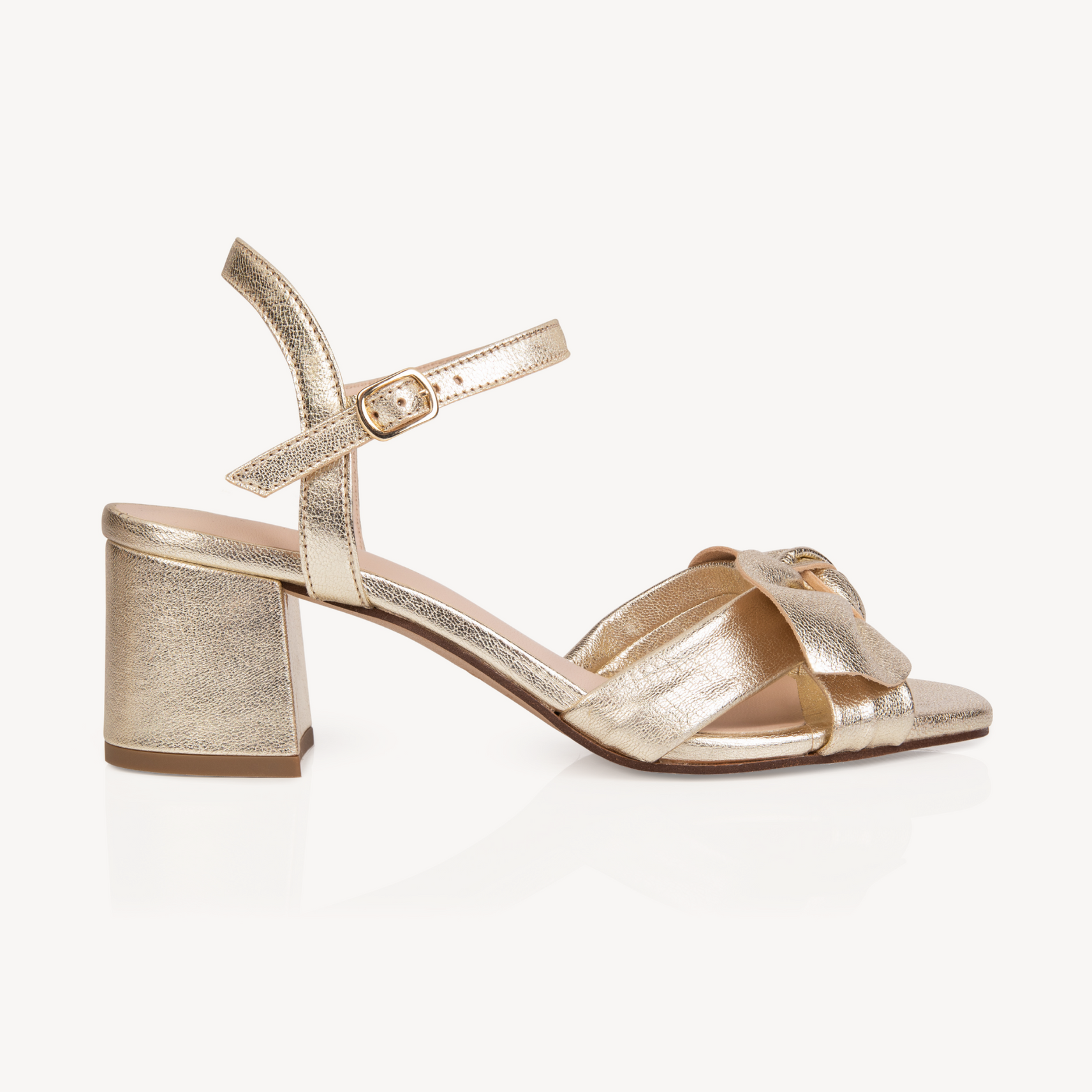 Dancing Queen Block Heel Sandals: Gold Metallic Leather