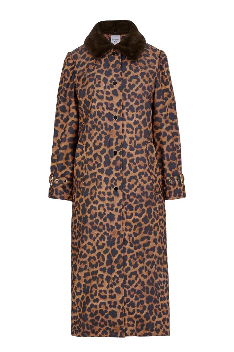Leopard Faux-Fur-Trimmed Car Coat