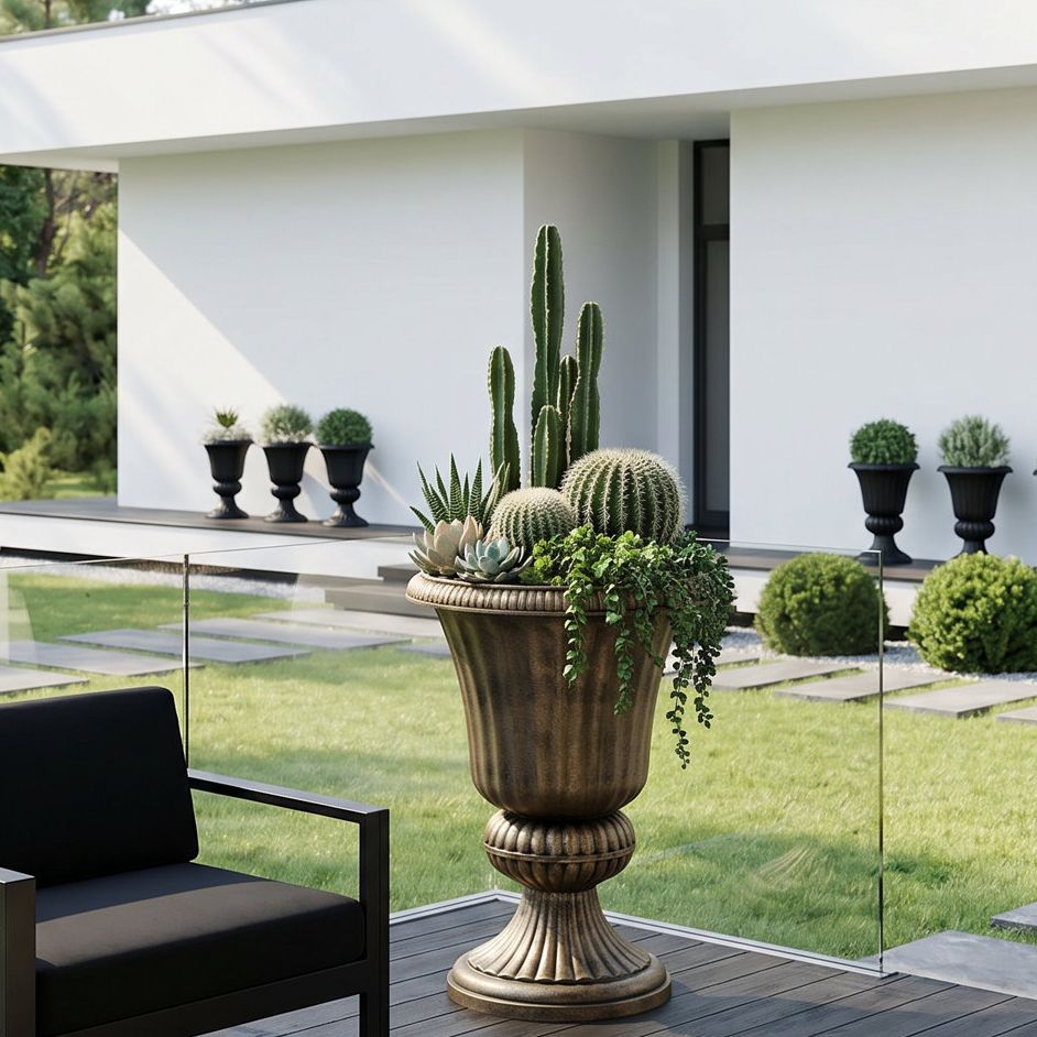 Charlton Home&amp;reg; Ciresila Classic Moroccan Bronze Urn Planter Decorative Outdoor Flower Pot With Stand for Garden Front Column and Wedding Decor &amp;amp; Reviews | Wayfair
