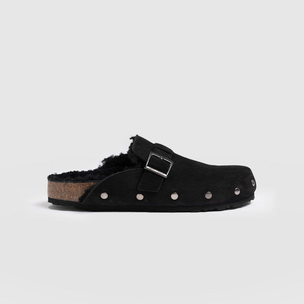 Studded Clogs - Black Shearling