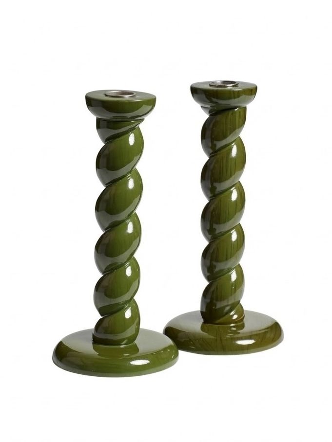 Barley Twist Candle Holders Pair - Spruce
