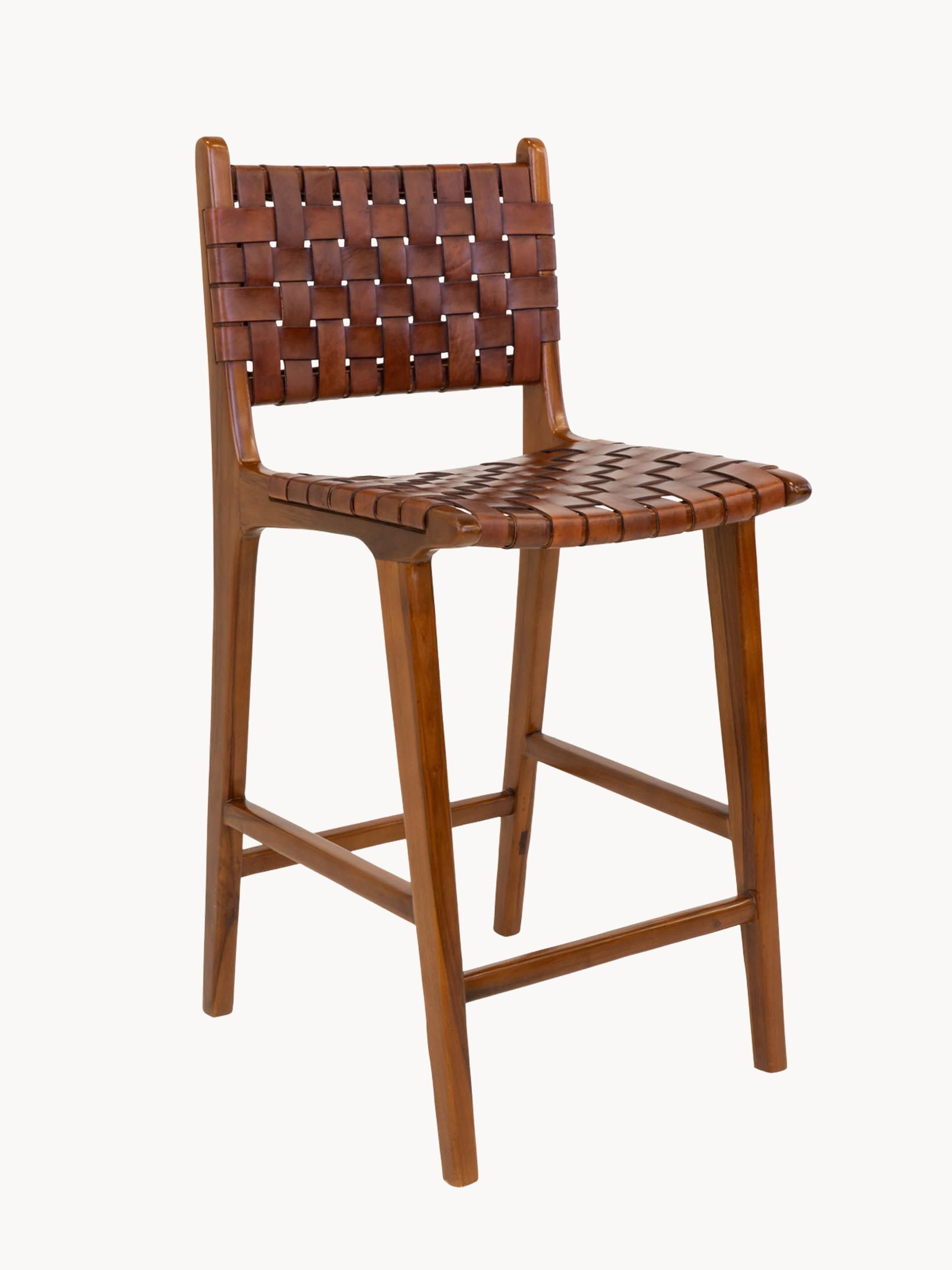 Teak Wood Counter Chair Perugia With Braided Seat Surface