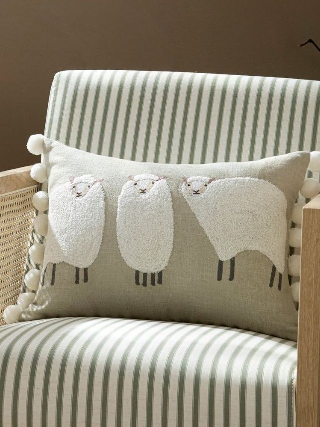 Country Collection Trio of Sheep Wool Embroidered Cushion