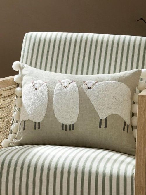 Country Collection Trio of Sheep Wool Embroidered Cushion