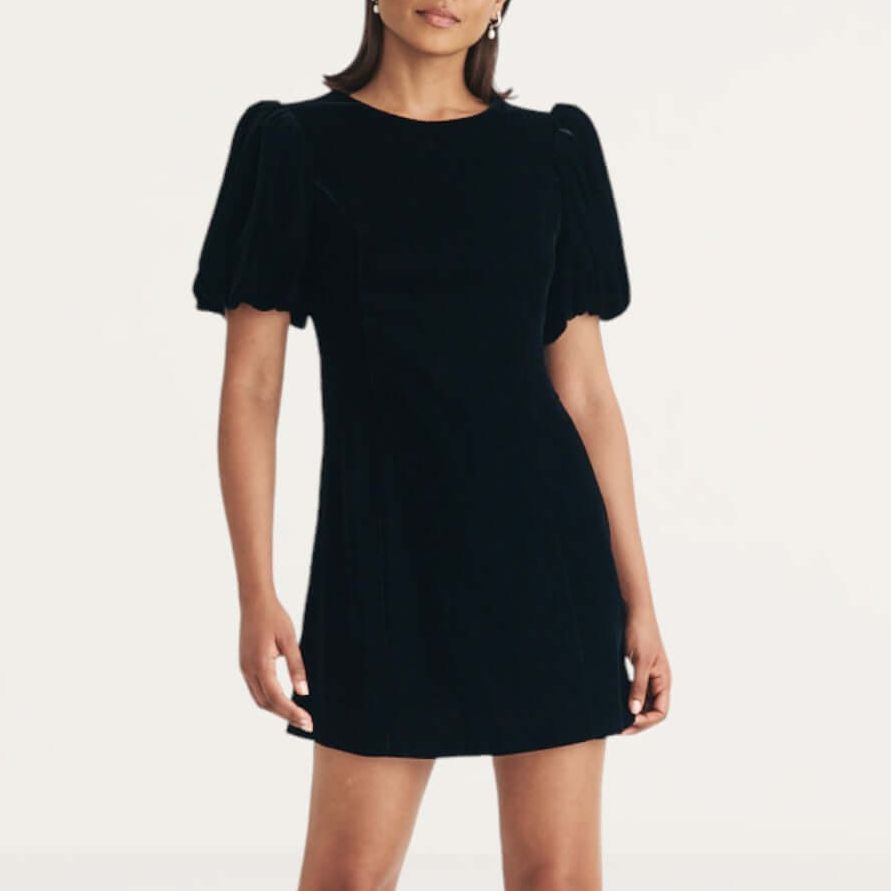 Nobody's Child Black Velvet Puff Sleeve Boston Mini Dress