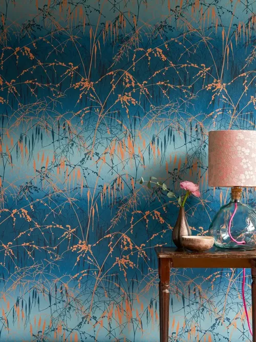 Meadow Grass French Navy & Copper Wallpaper by Clarissa Hulse