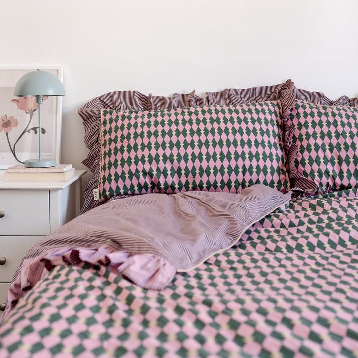 Cotton Duvet Cover in Pink Harlequin