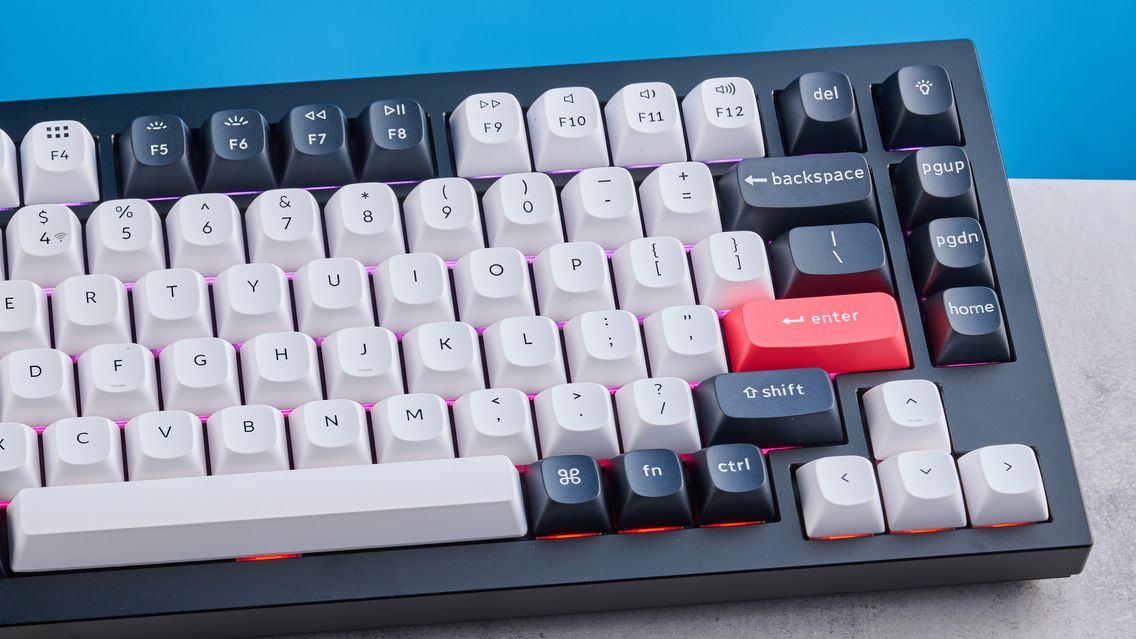 A black, white and red Keychron Q12 HE gaming keyboard with Hall Effect switches