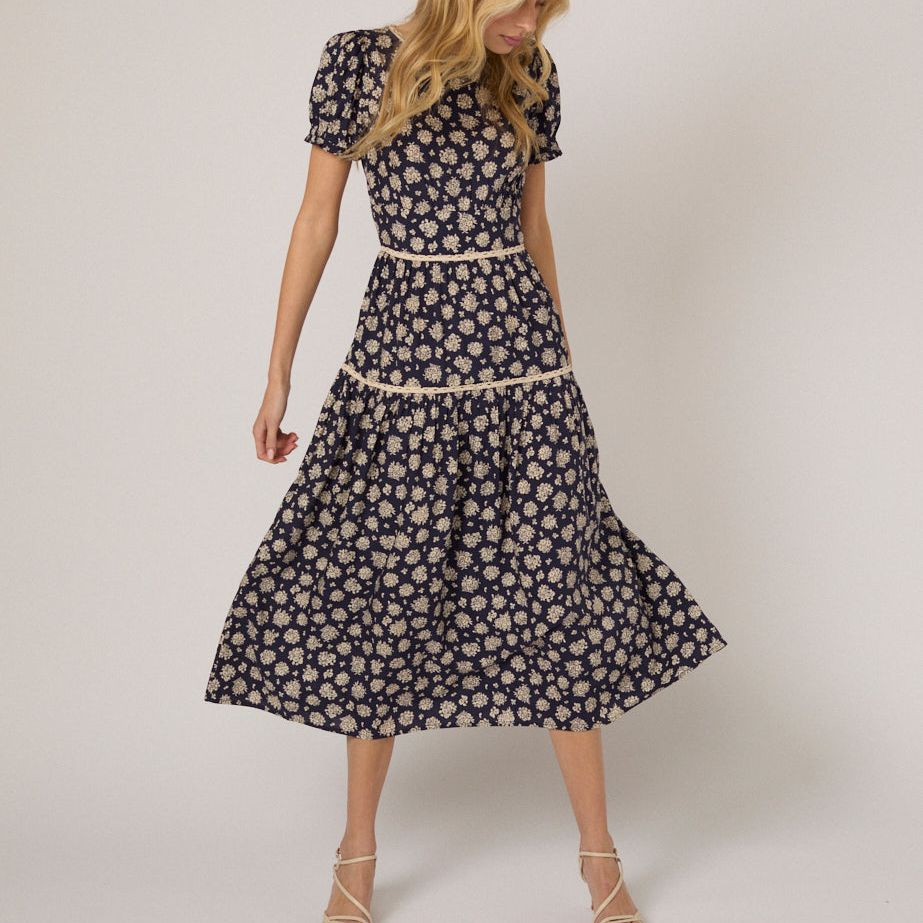 Navy Floral Dara Midi Dress