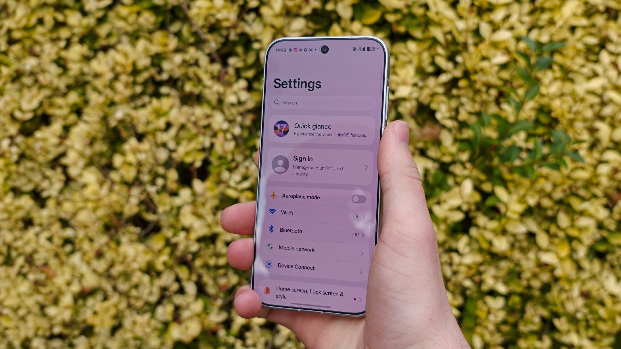 The Oppo Find X10 settings app