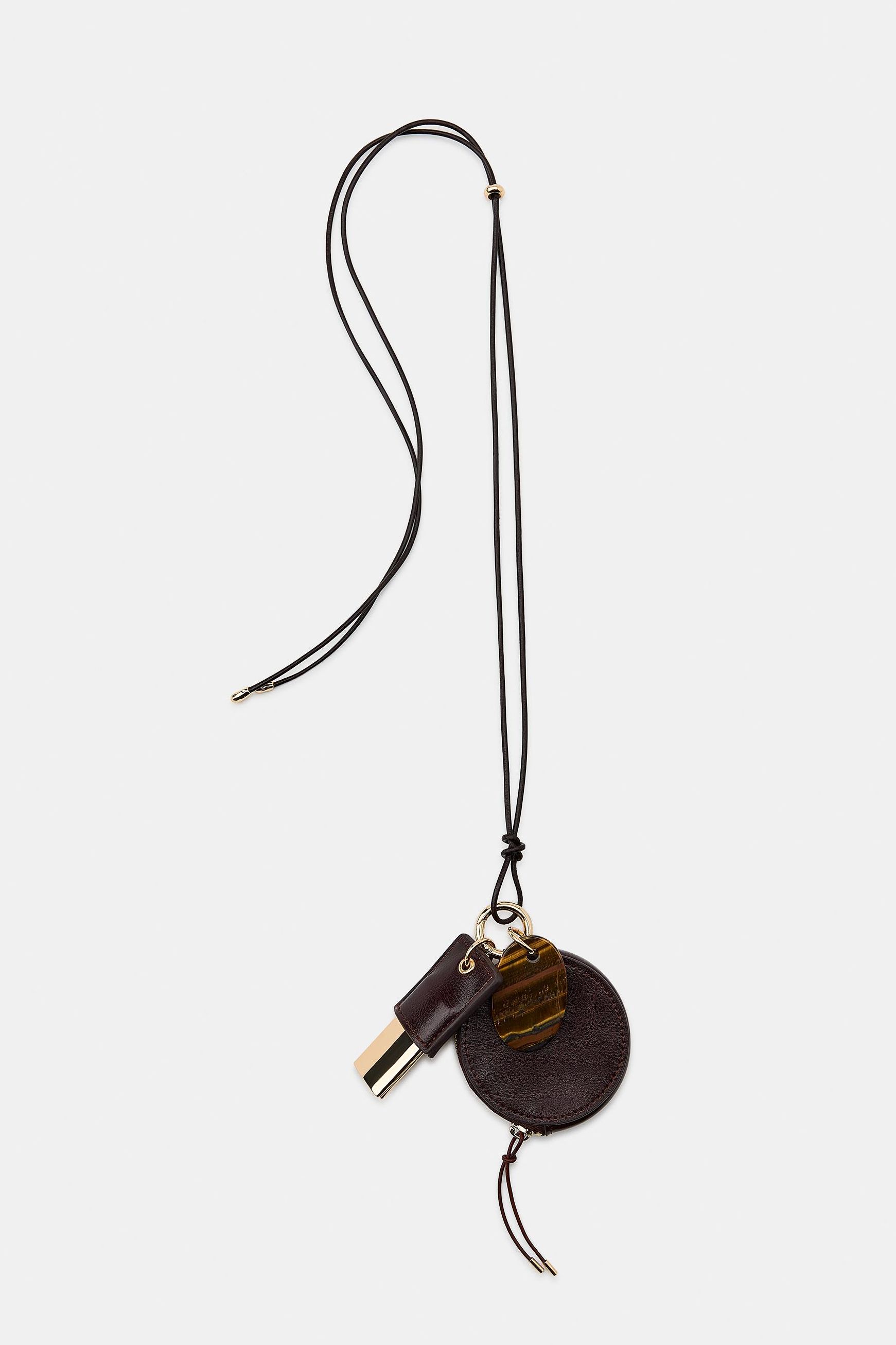 100% Leather Wallet Stone Necklace