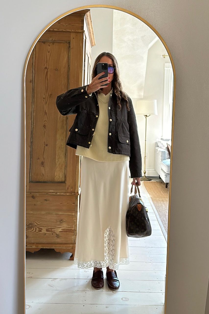 Larissa Mills wearing sheer and lace slip skirts