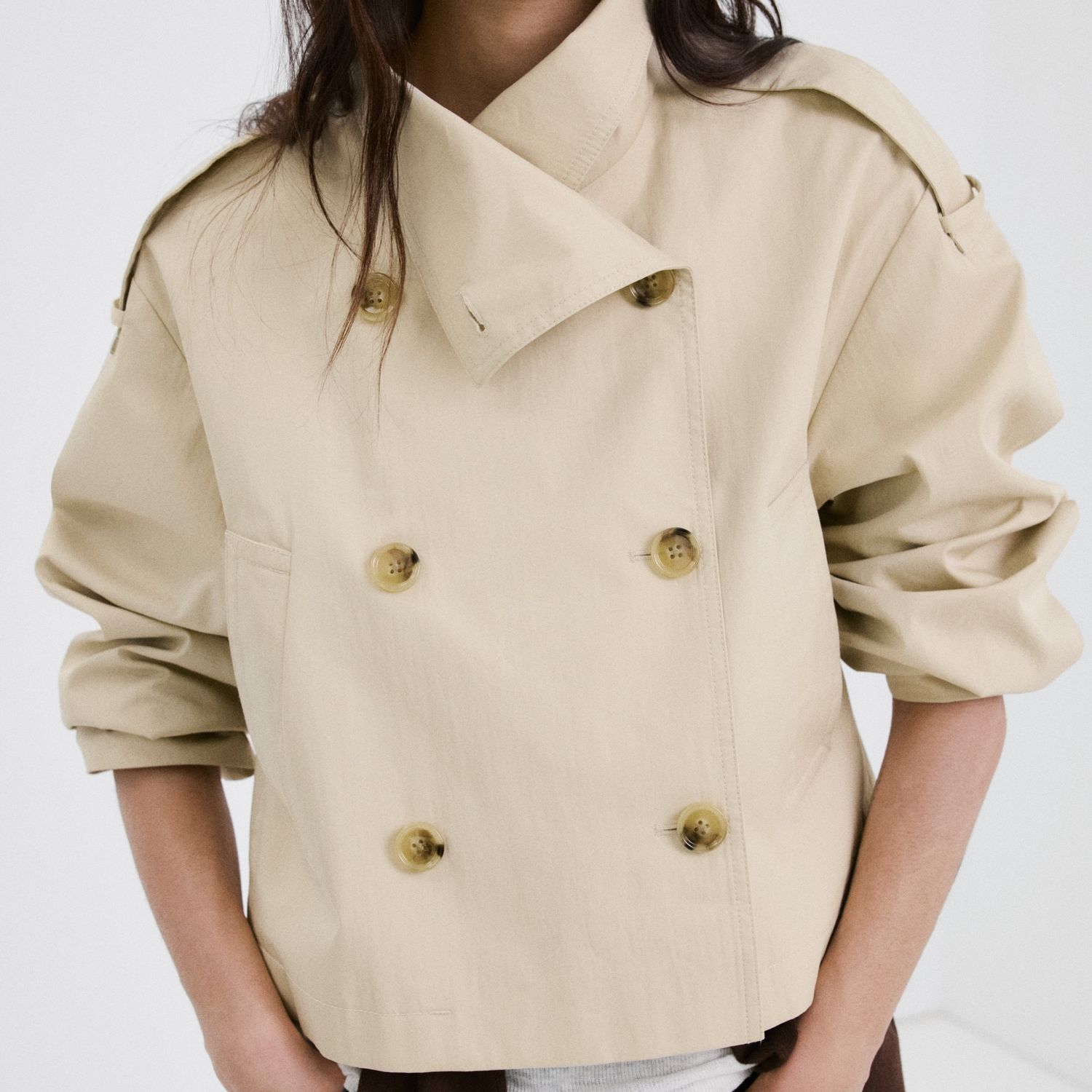 Funnel Neck Cropped Trench Coat - Women | Mango United Kingdom