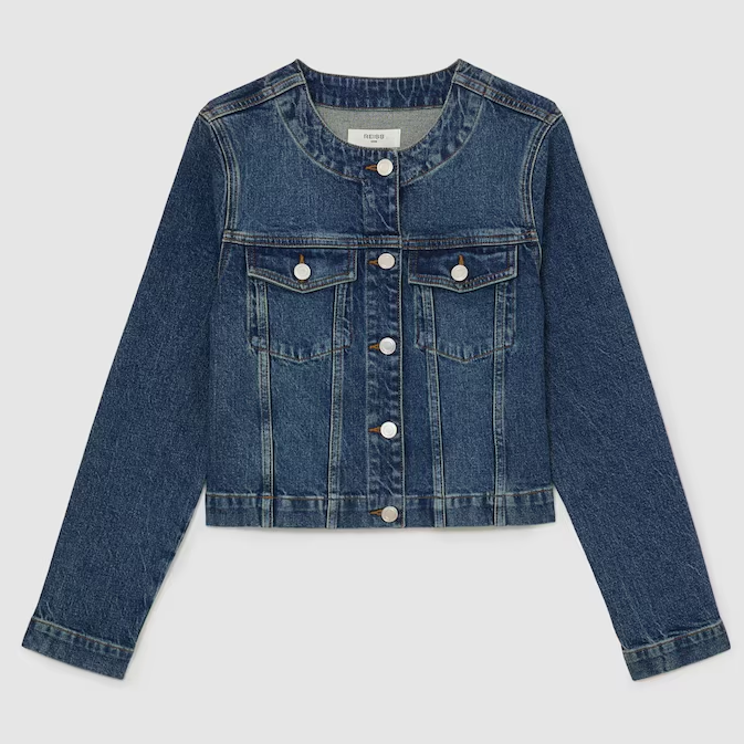 Reiss, Collarless Denim Jacket
