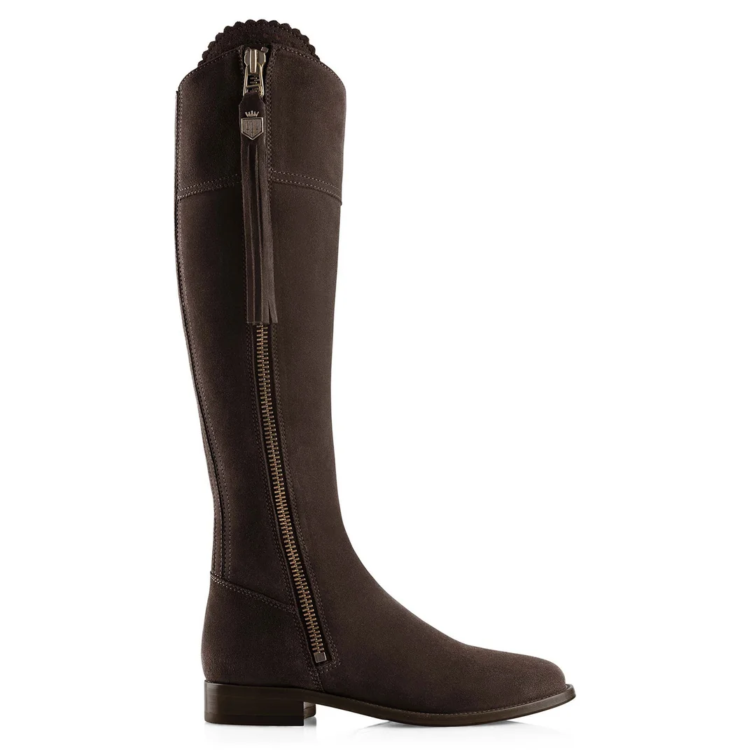 Fairfax &amp;amp; Favor, Chocolate Brown Suede Regina Flat Knee-High Boot
