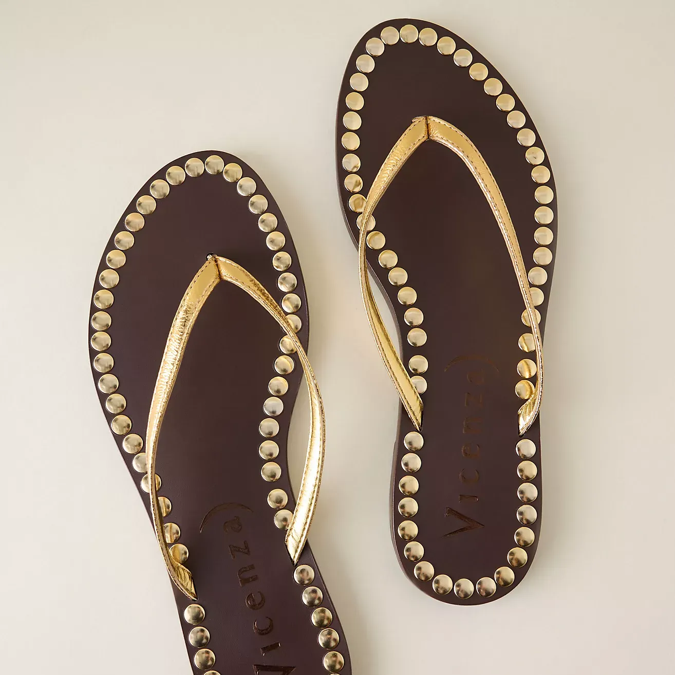 Vicenza Studded Leather Flip Flops