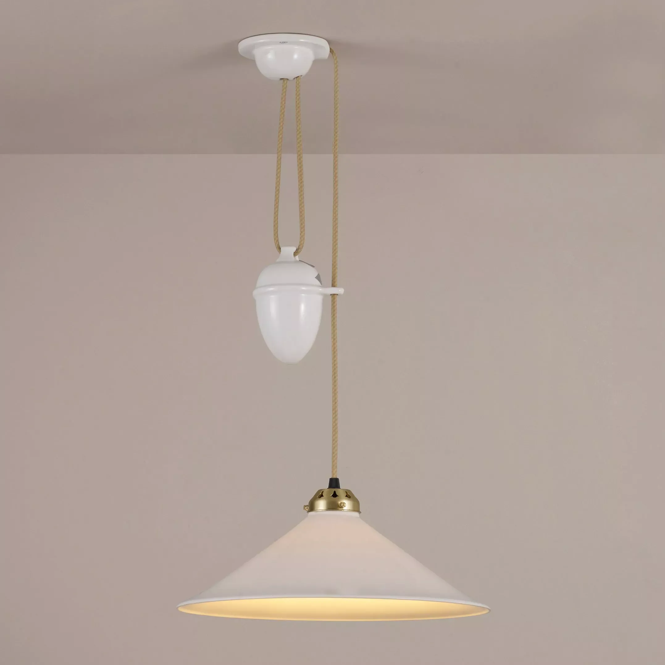 Original Btc Cobb Rise and Fall Bone China Shade Pendant Ceiling Light, Natural