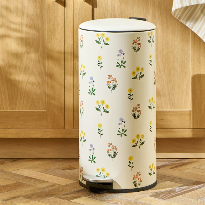 Next, Natural Maisie Floral 30L Round Soft Close Pedal Bin