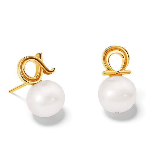 Alpha &amp;amp; Omega Stud Earrings Yellow Gold - Pearl