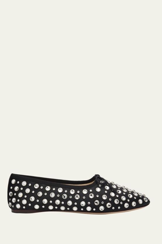Landon Crystal-Embellished Satin Ballet Flats