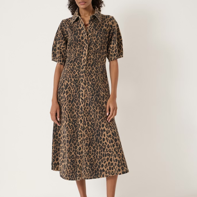 Hush, Leopard Print Denim Dress