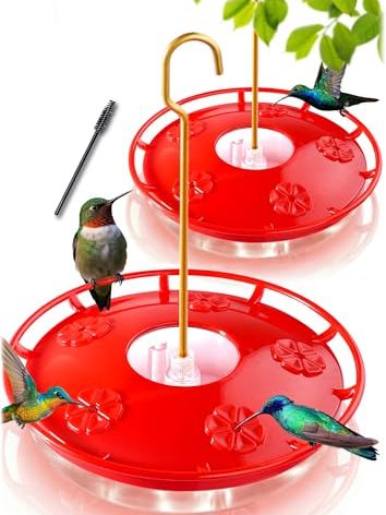Ewonlife Hummingbird Feeders for Outdoors, 2 Pack 16 Oz Leak-Proof Dish-Style Humming Bird Feeder With Built-In Ant Moat, 5 Bee Proof Feeding Ports, Easy Clean, Bpa Free Plastic, Garden Decor for Mom