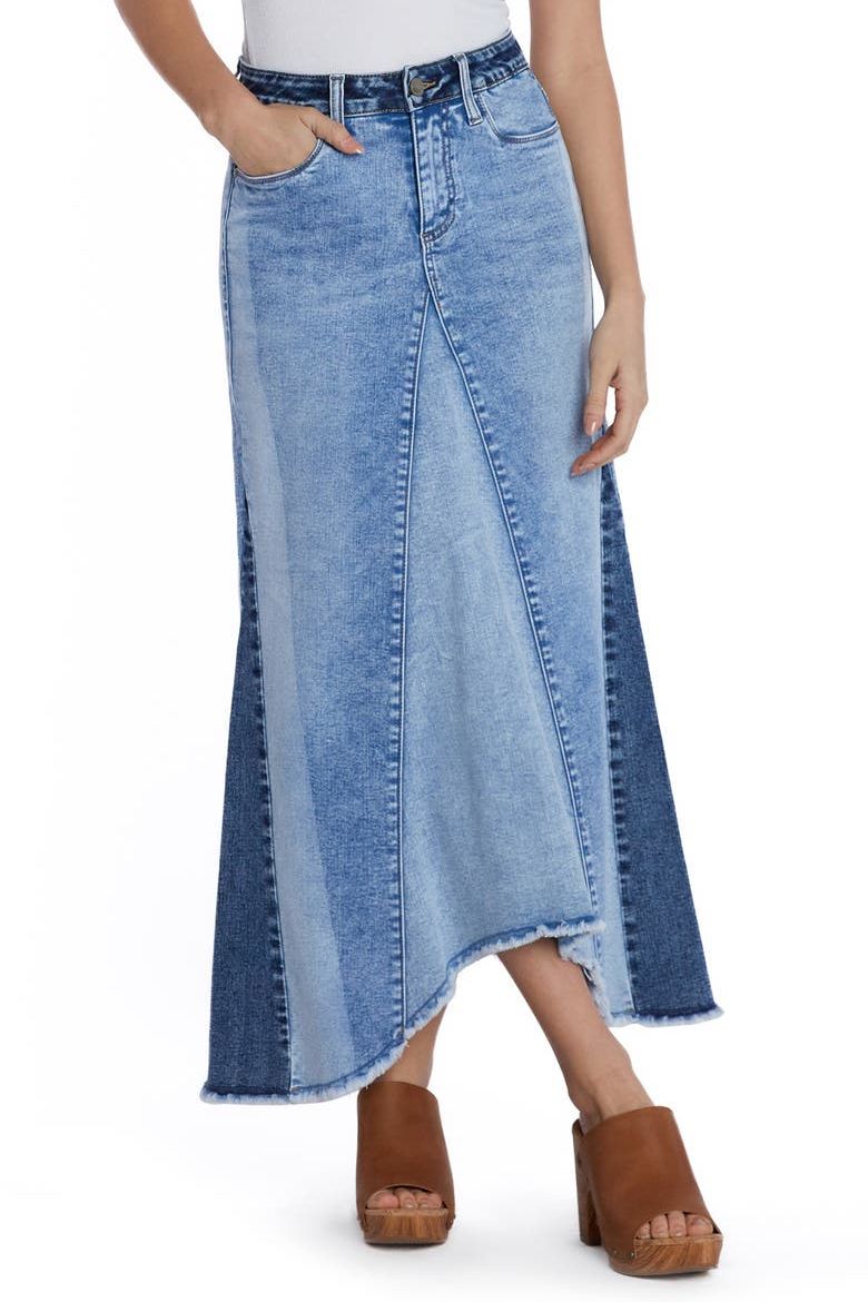 Patchwork Denim Maxi Skirt