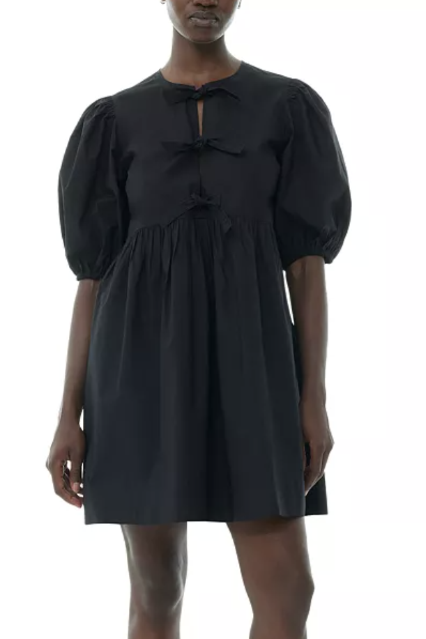 GANNIBlack Cotton Poplin Tie String Mini Dress,