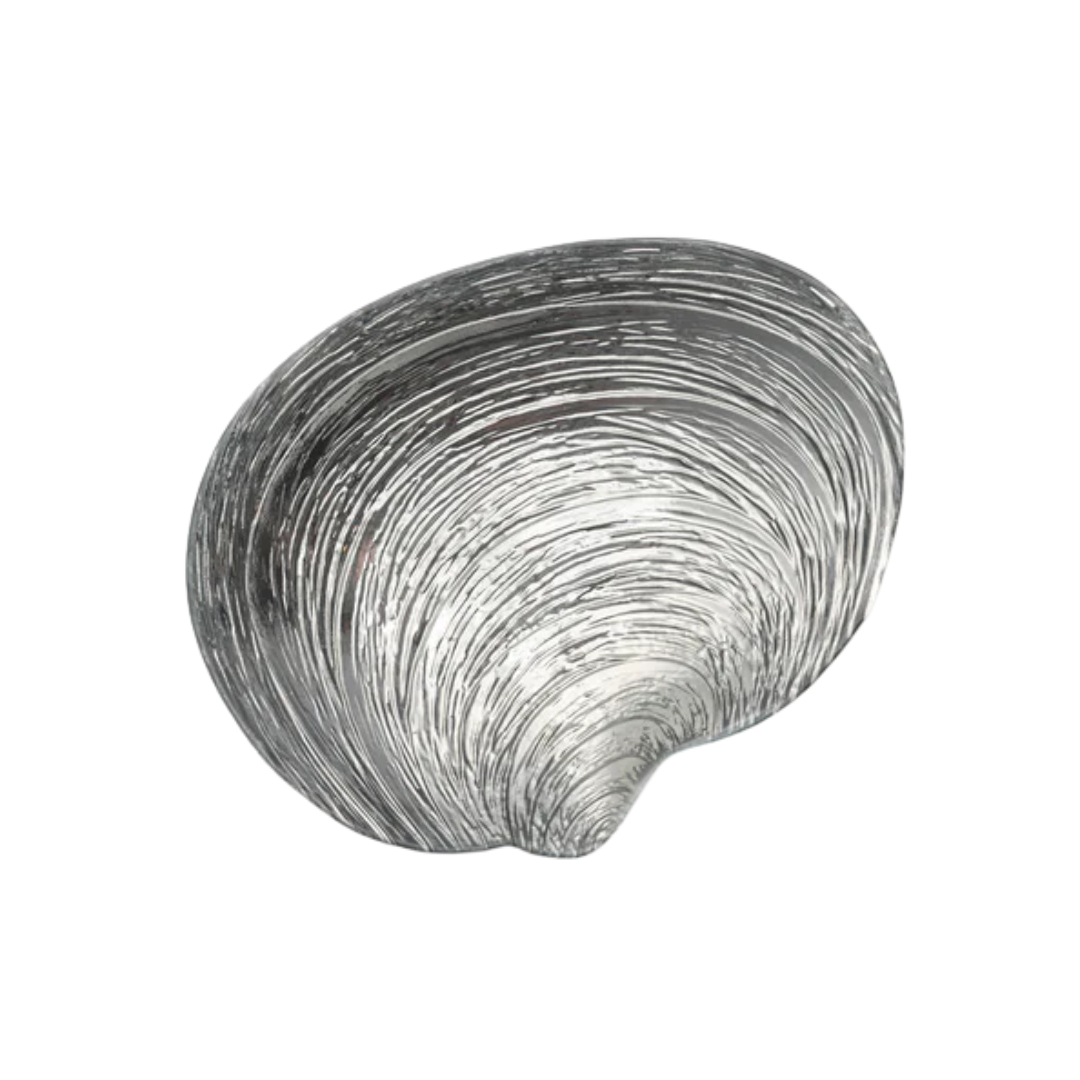 a silver, shell-shaped catchall dish