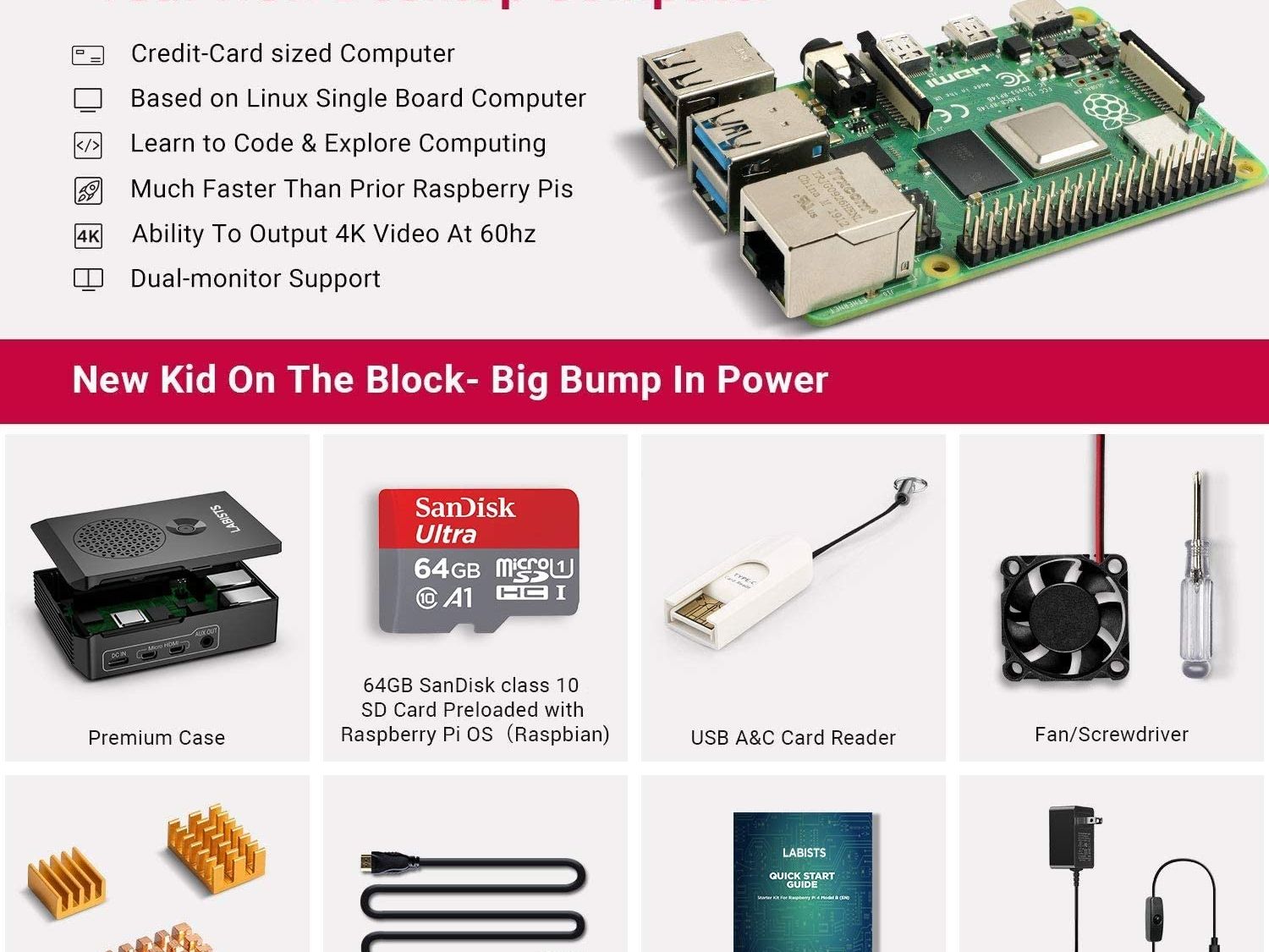 LABISTS Raspberry Pi 4B 4GB SDなし Fully-Loaded Raspberry Pi 4 (4GB) Starter Kit Now $86