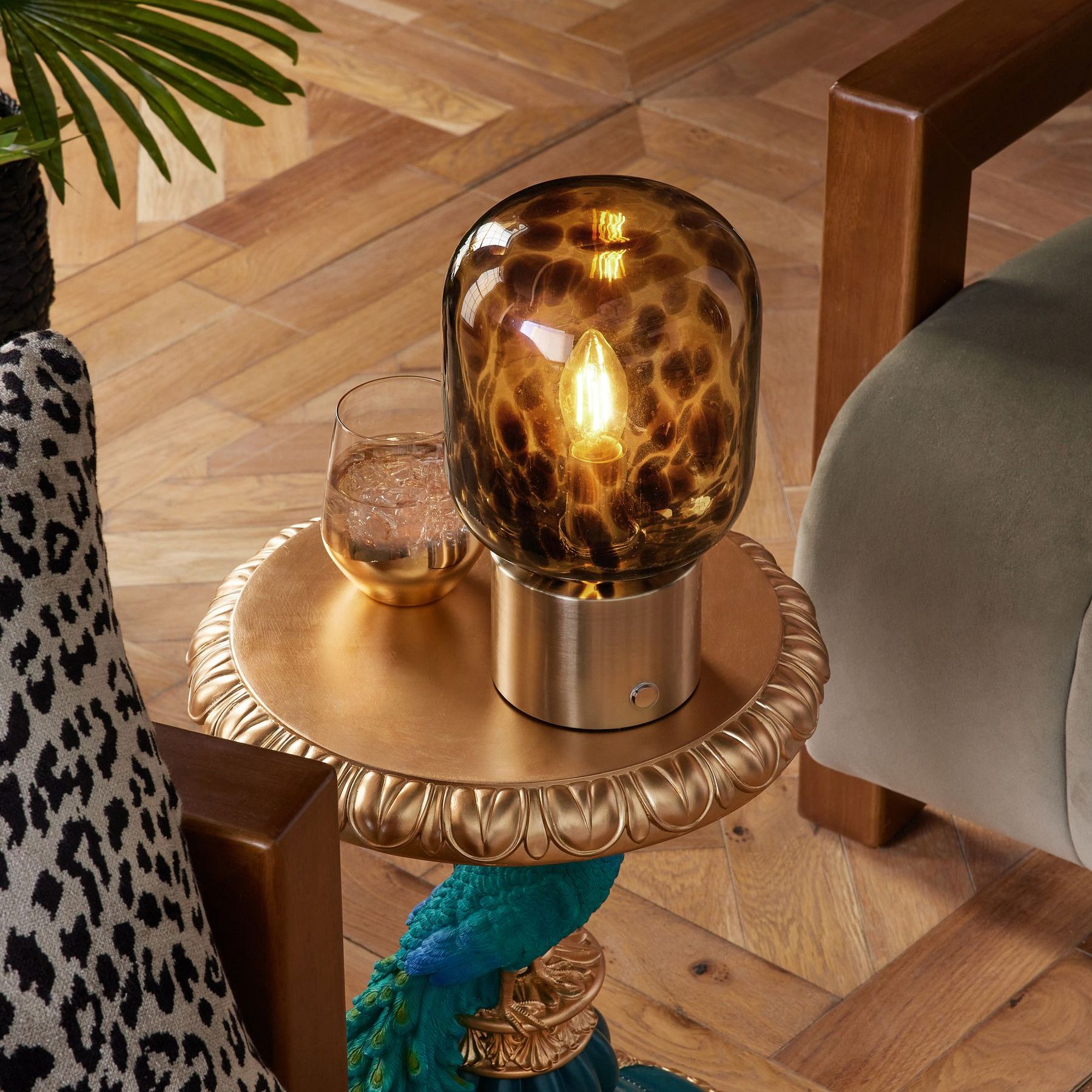 Amber Orange Tortoiseshell Rechargeable Touch Wireless Table Lamp