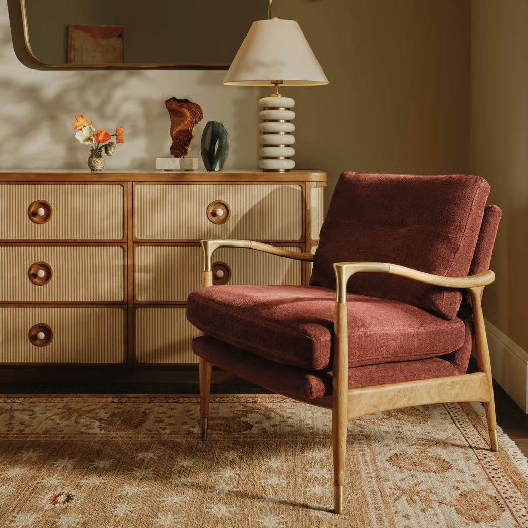 Wooden and upholstered armchair