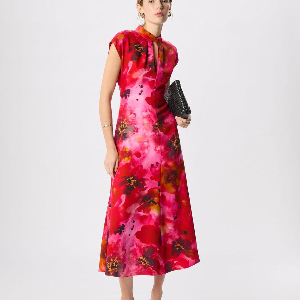 Pink Painterly Floral Midi Dress