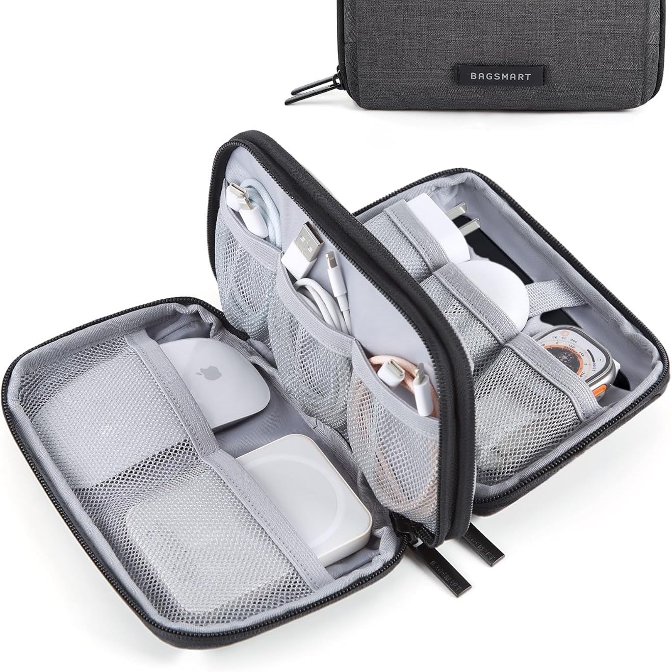 Bagsmart Electronics Organizer Travel Case, Cable Organiser Pouch, Travel Essentials, Tech Organiser, Travel Accessories Bag for Charging Cable, Flash Drive, Power Bank, Usb, Black