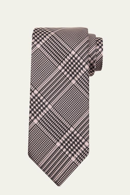 Men's Prince of Wales Grid Check Silk Tie