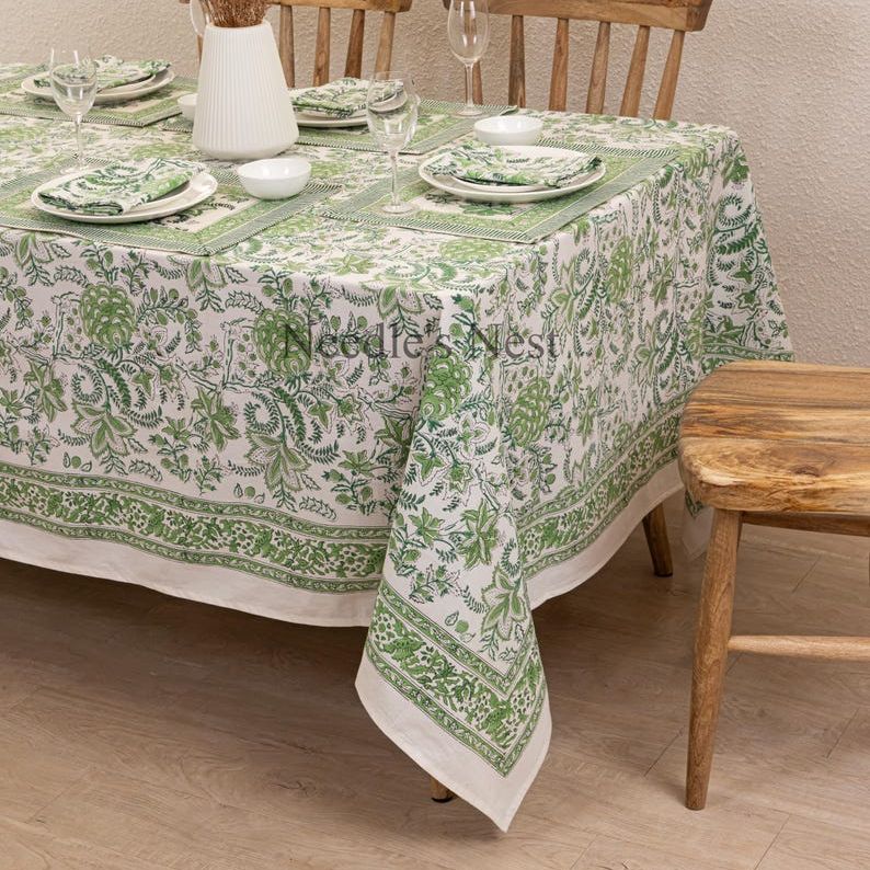 Indian Block Printed Tablecloth, Floral Cotton Table Cover, Thanksgiving Tablecloth ,farmhouse Tablecloth , Gift for Housewarming