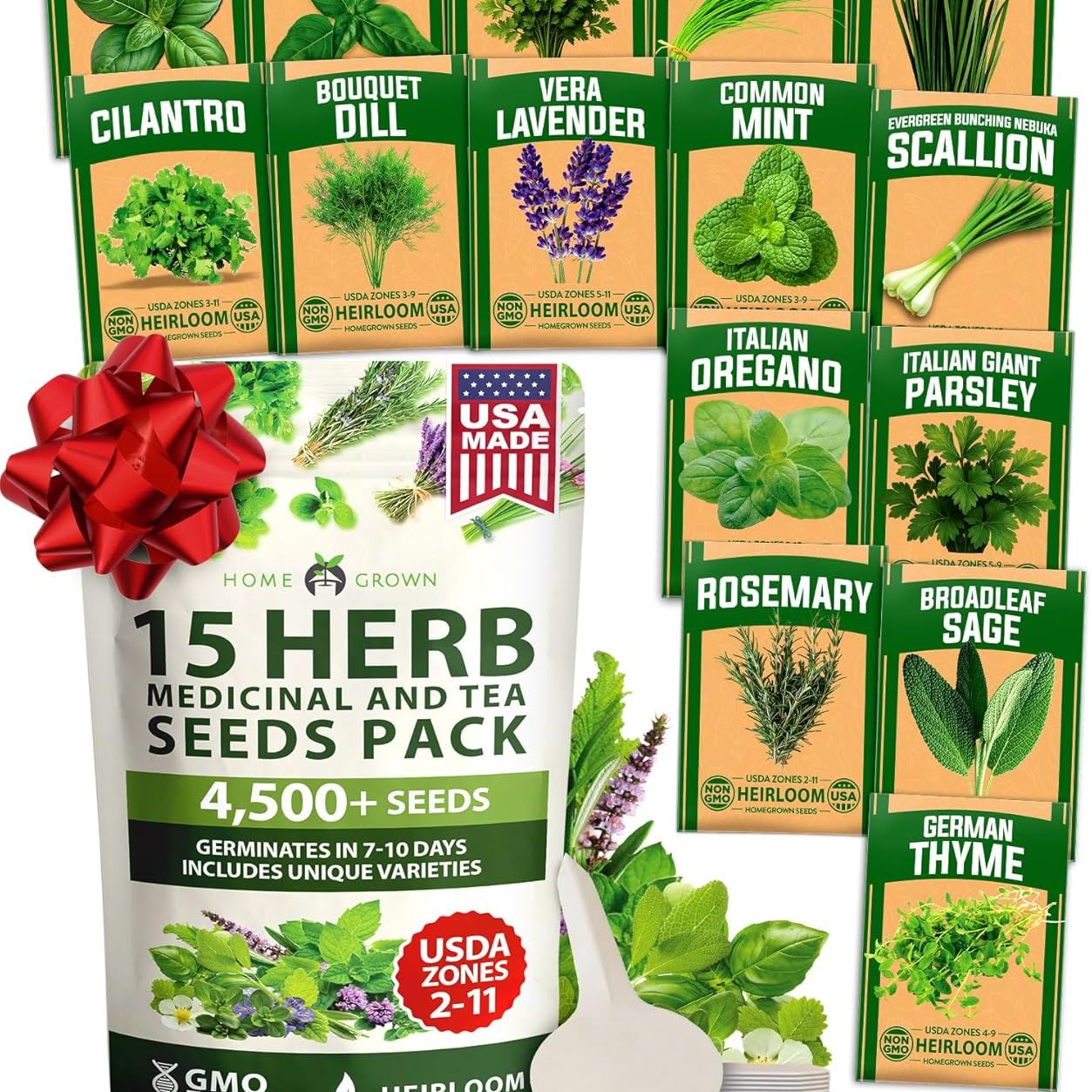 Home Grown 15 Herb Seeds for Planting 4,500+ Non-Gmo Heirloom Seeds | Extra Large Variety Pack Herb Kit &amp;ndash; Indoor Outdoor &amp;amp; Hydroponic | Culinary Seed Set | Grow Your Own Herbs | Gardening Gift