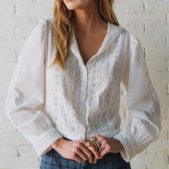 Fringie Shirt - S&amp;eacute;zane X Sea Ny - Plain Ecru Embroidery - Organic Cotton - S&amp;eacute;zane