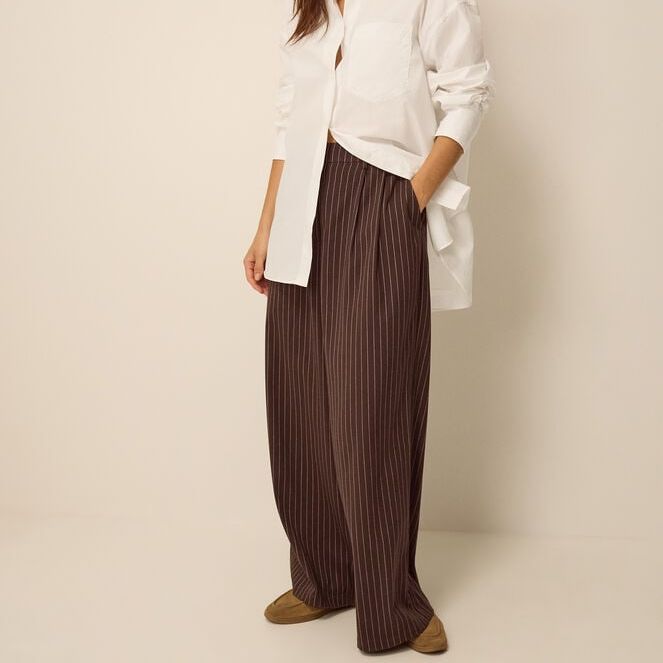 Jen Pinstripe Wide Leg Trousers Brown