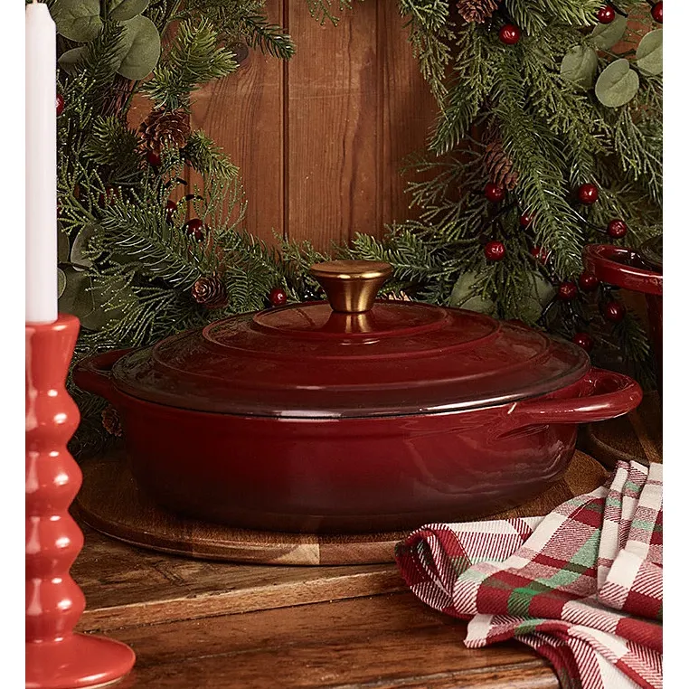 Burgundy Cast Iron Shallow Casserole Dish