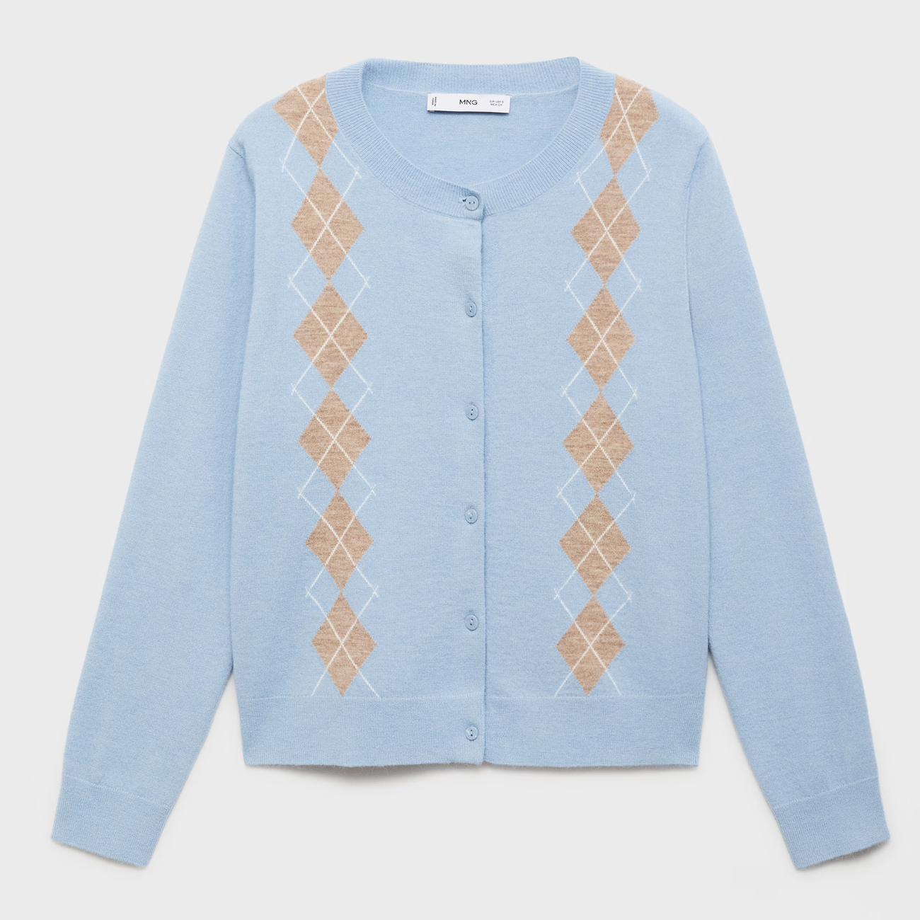 Mango Argyle Pattern Knit Cardigan